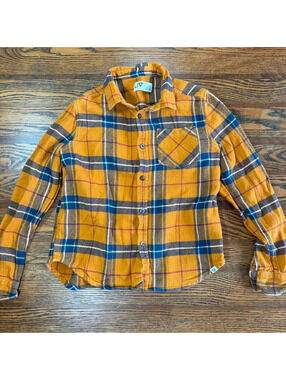 LIV Outdoor Boys Plaid Long Sleeve Orange Flannel 100% Cotton Size 10/12